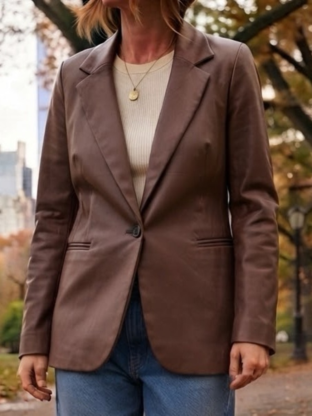 Abercrombie & Fitch Brown Vegan Leather Blazer 90s XS Office Tailored Structured
